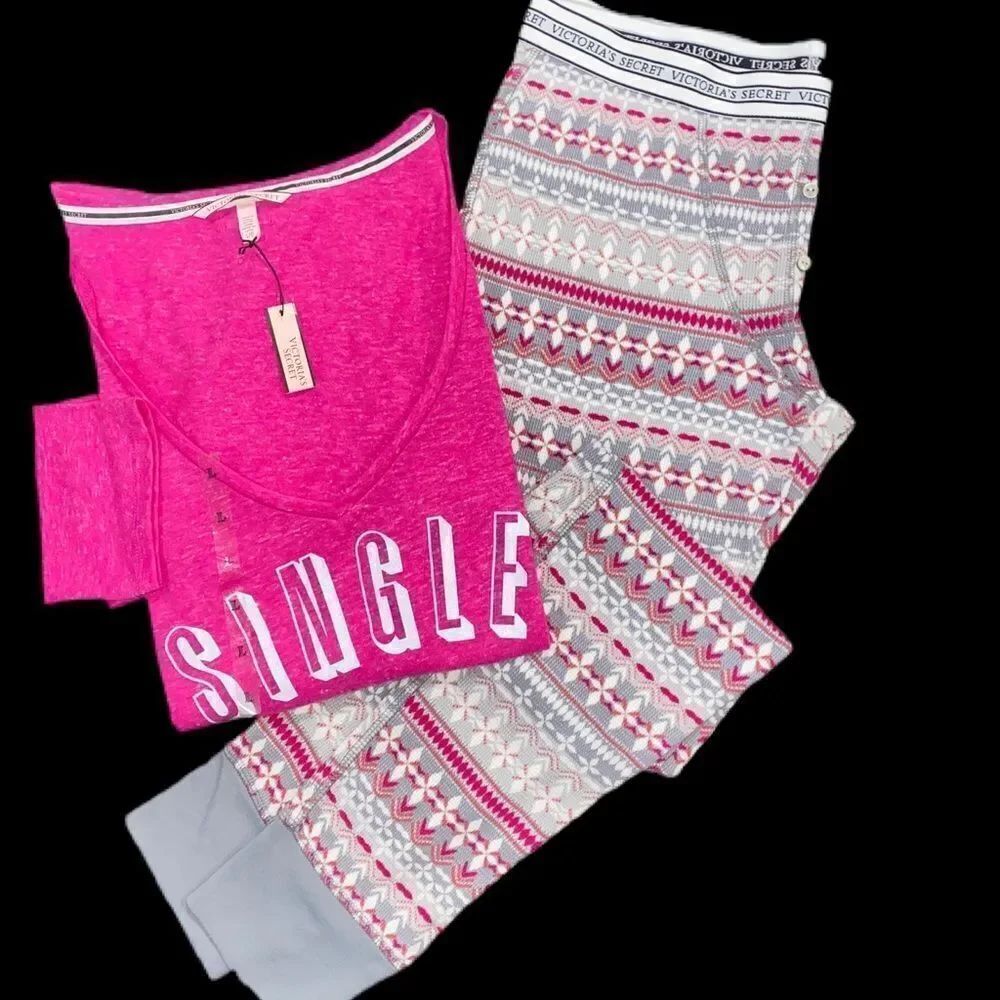 Victorias Secret thermal fireside pants soft top long sleeve pajama set pink M